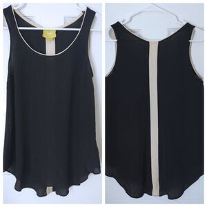 Maeve Anthropologie silk tank top black beige back stripe 0 XS